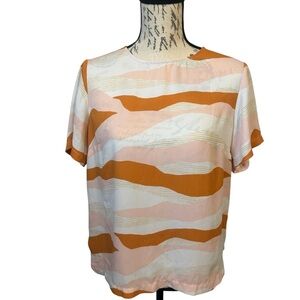 A New Day Women's Orange and Pink Abstract Pattern Blouse Size M Work Casual